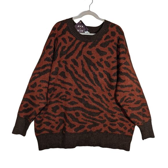 Ava & Viv Sweater Animal Print Crewneck Pullover Brown 3X Plus Tiger Stripe Soft - Picture 1 of 9